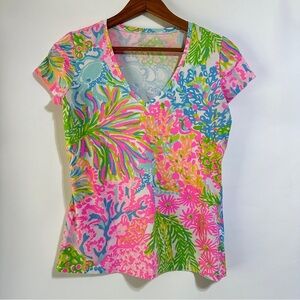 Lilly Pulitzer Michelle More Lovers Coral Top tee shirt Multicolor Small
